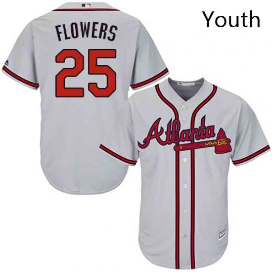 Youth Majestic Atlanta Braves 25 Tyler Flowers Replica Grey Road Cool Base MLB Jersey